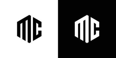 Brief m c Polygon, sechseckig minimal Logo Design auf schwarz und Weiß Hintergrund vektor