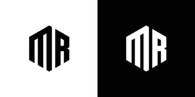 brev m r polygon, hexagonal minimal logotyp design på svart och vit bakgrund vektor