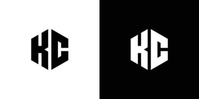 brev k c polygon, hexagonal minimal logotyp design på svart och vit bakgrund vektor