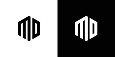 brev m d polygon, hexagonal minimal logotyp design på svart och vit bakgrund vektor
