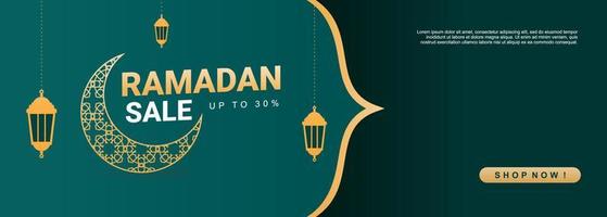 Ramadan Verkauf Banner Hintergrund mit Laternen und Mond. vektor