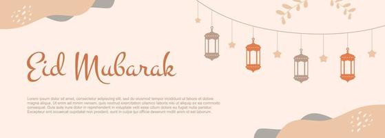 eid Mubarak Banner Hintergrund mit hängend Laternen. vektor