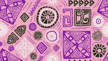 Hand gezeichnet afrikanisch ethnisch Muster nahtlos Piktogramm Rosa Farben vektor