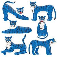 Blau Tiger. das Symbol von 2022. japanisch Tiger. Tiere. Vektor Illustration im ein modern eben Stil.