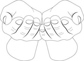 vektor bild av inlagan händer i linje stil. handslag, händer tiggeri för allmosa. två händer på transparent bakgrund