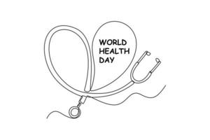 Single einer Linie Zeichnung Stethoskop Bildung ein Herz. Welt Gesundheit Tag Konzept. kontinuierlich Linie zeichnen Design Grafik Vektor Illustration.