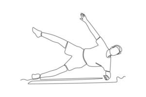 Single einer Linie Zeichnung Planke Übung. Fitness Aktivität Konzept. kontinuierlich Linie zeichnen Design Grafik Vektor Illustration.