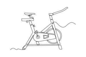 kontinuerlig ett linje teckning statisk cykel. kondition Utrustning begrepp. enda linje dra design vektor grafisk illustration.