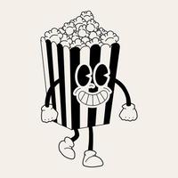 retro Popcorn Maskottchen. süß Charakter im modisch retro 60er Jahre 70er Jahre Karikatur Stil. Vektor Hand gezeichnet Illustration