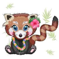 rot Panda im hawaiisch Hula Tänzer Outfit, Urlaub, Sommer- Konzept vektor