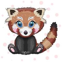 röd panda, söt karaktär med skön ögon, ljus barnslig stil. sällsynt djur, röd bok, katt, Björn vektor