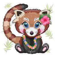 rot Panda im hawaiisch Hula Tänzer Outfit, Urlaub, Sommer- Konzept vektor