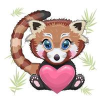röd panda med hjärta, kärlek och firande begrepp, kort för mors dag, hjärtans dag vektor