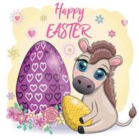 süß Esel mit ein Ostern Ei. Ostern Charakter und Postkarte vektor