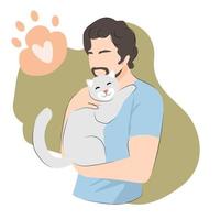 Vektor Illustration zum National Haustier Monat, Katze Tag. Mann mit Katze.