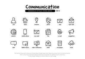 Gekritzel Hand Zeichnung Kommunikation Symbol einstellen Pack einschließlich Handy, Mobiltelefon Telefon, Telefon, Tablette, Zeitung, Email, Webseite, Wolke, Megaphon und Mehr vektor
