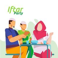 muslimisches Familienessen auf Ramadan Kareem oder Eid mit Menschen Charakter feiern. Iftar Essen nach dem Fasten Fest Party Konzept. Web-Landingpage-Vorlage, Banner, Präsentation, Social Media oder Printmedien vektor