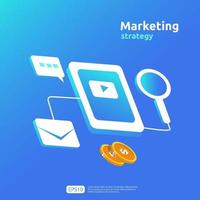 digital mobil och affiliate online sociala medier marknadsföringsstrategikoncept. hänvisa en vän som marknadsför innehållsfrämjande strategi vektor bannerillustration.