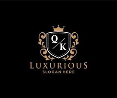 Royal Luxury Logo-Vorlage mit anfänglichem qk-Buchstaben in Vektorgrafiken für Restaurant, Lizenzgebühren, Boutique, Café, Hotel, Heraldik, Schmuck, Mode und andere Vektorillustrationen. vektor