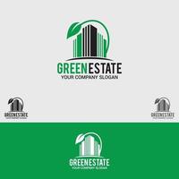green-estate logo design vector mall, naturlig, natur, växt, fastighet, fastigheter, bostäder, träd