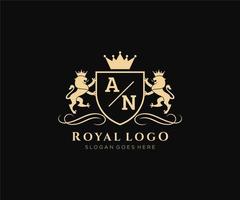 första ett brev lejon kunglig lyx heraldisk, vapen logotyp mall i vektor konst för restaurang, kungligheter, boutique, Kafé, hotell, heraldisk, Smycken, mode och Övrig vektor illustration.