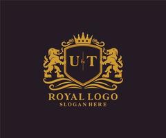Initial ut Letter Lion Royal Luxury Logo Vorlage in Vektorgrafiken für Restaurant, Lizenzgebühren, Boutique, Café, Hotel, heraldisch, Schmuck, Mode und andere Vektorillustrationen. vektor