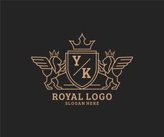 Initiale yk Brief Löwe königlich Luxus heraldisch, Wappen Logo Vorlage im Vektor Kunst zum Restaurant, Königtum, Boutique, Cafe, Hotel, heraldisch, Schmuck, Mode und andere Vektor Illustration.