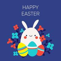 glücklich Ostern Schöne Grüße Karte mit süß Ostern Hase und Ostern Eier. Vektor Illustration zum Poster oder Sozial Banner.