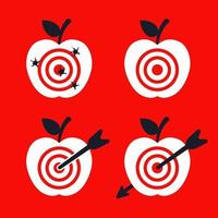 uppsättning äpplen med ett mål. skjuta rätt på målet. platt vektorillustration. vektor