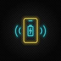 Handy, Mobiltelefon, Ladegerät, beachten Neon- Vektor Symbol. Blau und Gelb Neon- Vektor Symbol. Vektor transparent Hintergrund