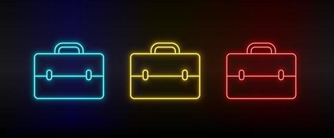Neon- Symbole, Aktentasche. einstellen von Rot, Blau, Gelb Neon- Vektor Symbol auf verdunkeln transparent Hintergrund