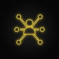 Gelb Neon- Symbol Geschäft, Netzwerk, produkt.transparent Hintergrund. Gelb Neon- Vektor Symbol auf dunkel Hintergrund