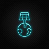Erde, Solar, Energie Neon- Vektor Symbol. Blau und Gelb Neon- Vektor Symbol. Vektor transparent Hintergrund