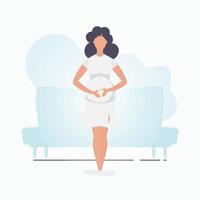 schwanger Mädchen im voll Wachstum. glücklich Schwangerschaft. Banner im Blau Töne zum Du. eben Vektor Illustration.