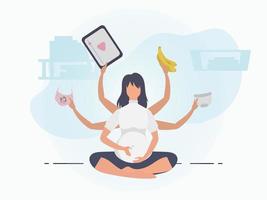 Yoga zum schwanger Frauen. Yoga und Sport zum schwanger Frauen. Banner im Blau Farben zum Ihre Design. Vektor Illustration im Karikatur Stil.