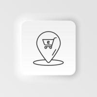 E-Commerce neumorphisch Stil Vektor Symbol Standort, Lebensmittelgeschäft Wagen Gliederung Vektor Symbol Symbol einstellen
