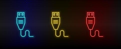 Neon- Symbol einstellen USB. einstellen von Rot, Blau, Gelb Neon- Vektor Symbol auf Transparenz dunkel Hintergrund