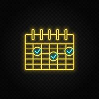 Kalender, Frist Neon- Symbol. Blau und Gelb Neon- Vektor Symbol. transparent Hintergrund