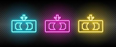 kontanter, finansiera, pengar neon vektor ikon. illustration neon blå, gul, röd ikon uppsättning
