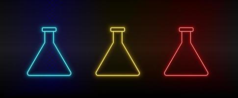 Neon- Symbole, chemisch Flasche. einstellen von Rot, Blau, Gelb Neon- Vektor Symbol auf verdunkeln transparent Hintergrund