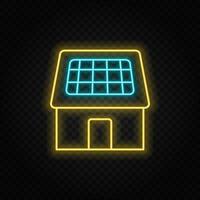 Solar, heim, Ladegerät Neon- Vektor Symbol. Blau und Gelb Neon- Vektor Symbol. Vektor transparent Hintergrund
