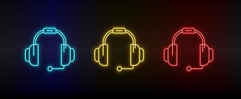 Neon- Symbol einstellen Kopfhörer Kopfhörer. einstellen von Rot, Blau, Gelb Neon- Vektor Symbol auf Transparenz dunkel Hintergrund