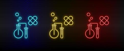 Neon- Symbol einstellen chemisch, Öko. einstellen von Rot, Blau, Gelb Neon- Vektor Symbol auf Transparenz dunkel Hintergrund