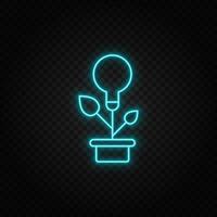 Öko Energie, Lampe, Pflanzen Neon- Vektor Symbol. Blau und Gelb Neon- Vektor Symbol. Vektor transparent Hintergrund