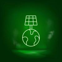Erde, Solar, Energie Neon- Vektor Symbol. speichern das Welt, Grün Neon, Grün Hintergrund
