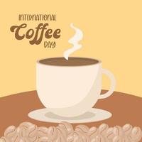 internationaler Kaffeetag mit Tasse und Bohnen Vektor-Design vektor
