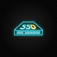 SSD. Blau und Gelb Neon- Vektor Symbol. transparent Hintergrund auf dunkel Hintergrund