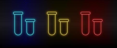 Neon- Symbole, Labor Glaswaren. einstellen von Rot, Blau, Gelb Neon- Vektor Symbol auf verdunkeln transparent Hintergrund