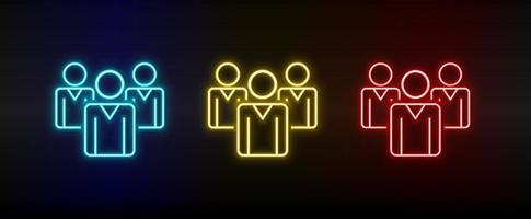 Neon- Symbol einstellen Geschäftsfrau, Führer. einstellen von Rot, Blau, Gelb Neon- Vektor Symbol auf Transparenz dunkel Hintergrund