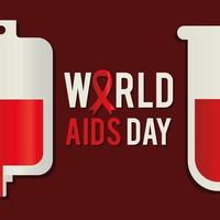World Aids Day Schriftzug mit Reagenzglas und Blutbeutel vektor
